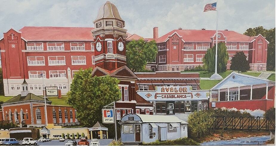 Collage Painting of Lawrenceville by Cal Sechrest Artist